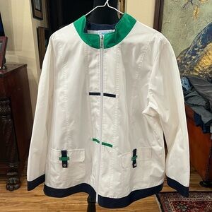 Men's White Jacket with Green and Navy Accents